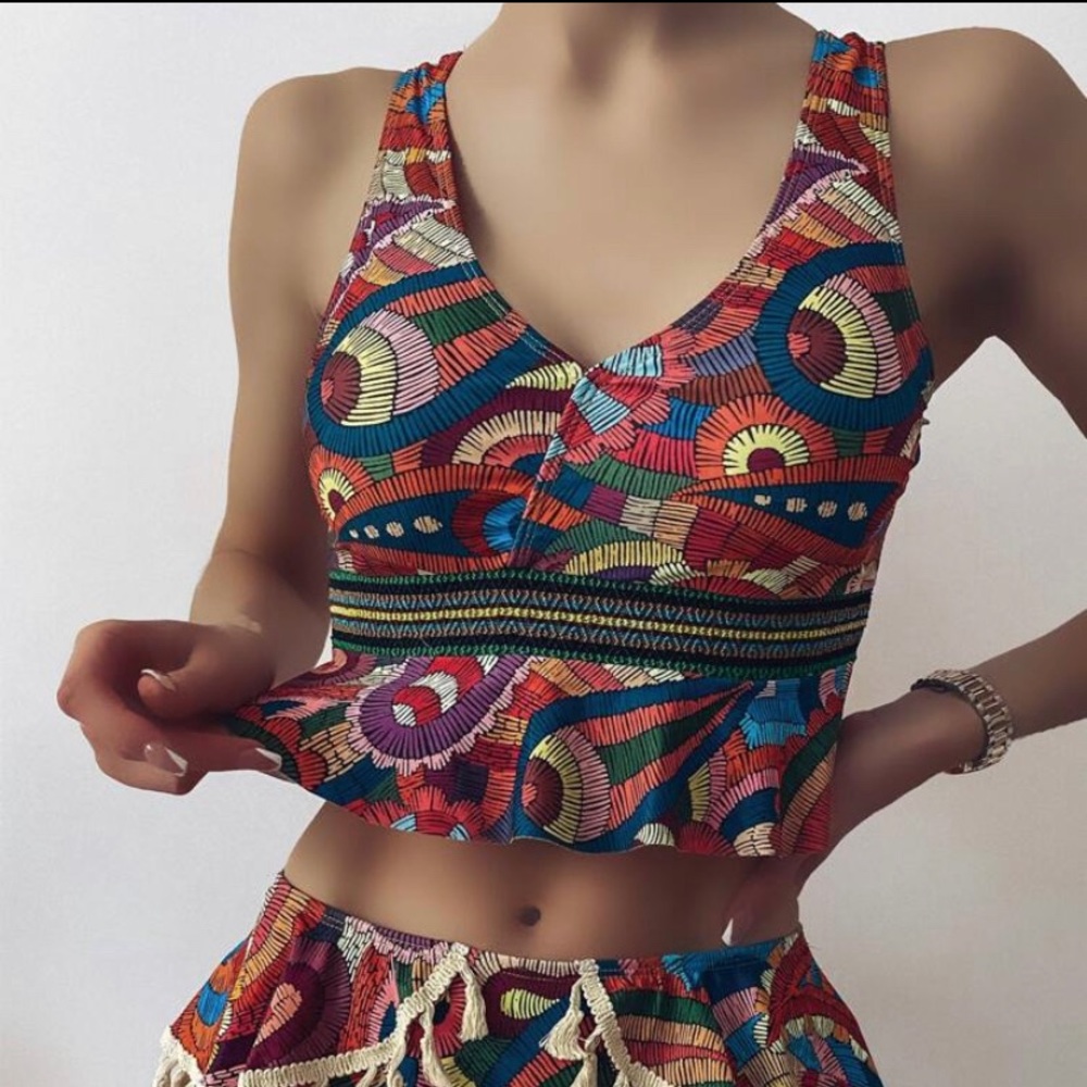 Shein swim graphic tassel multicolored boho bikini. Size L(8/10). Brand new.